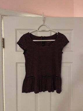 Ann Taylor Peplum Shirt Striped Pink and Navy
